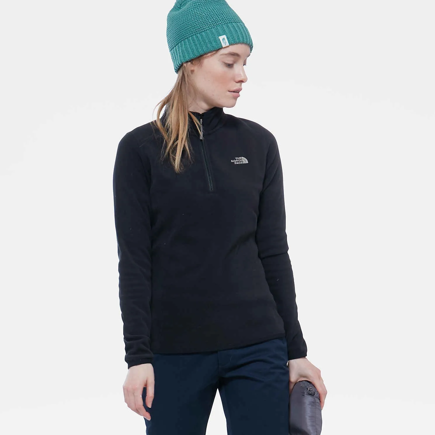 NonRestrictive Fit The North Face Ladies 100 Glacier Quart Zip Fleece | BLACK