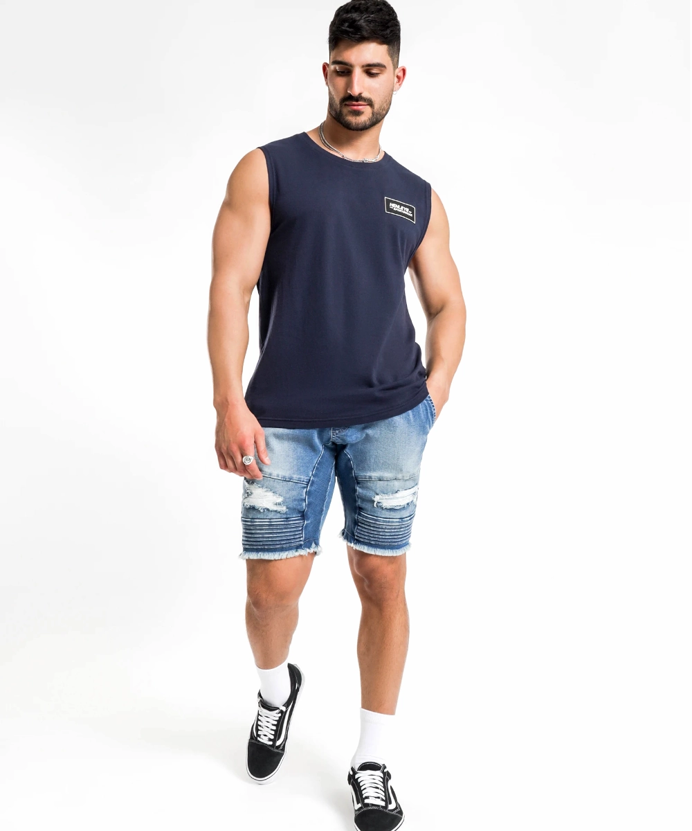 QuickAccess Pockets ZeroChafeSeams Henleys Blake Moto Denim Short (Blue Blast)