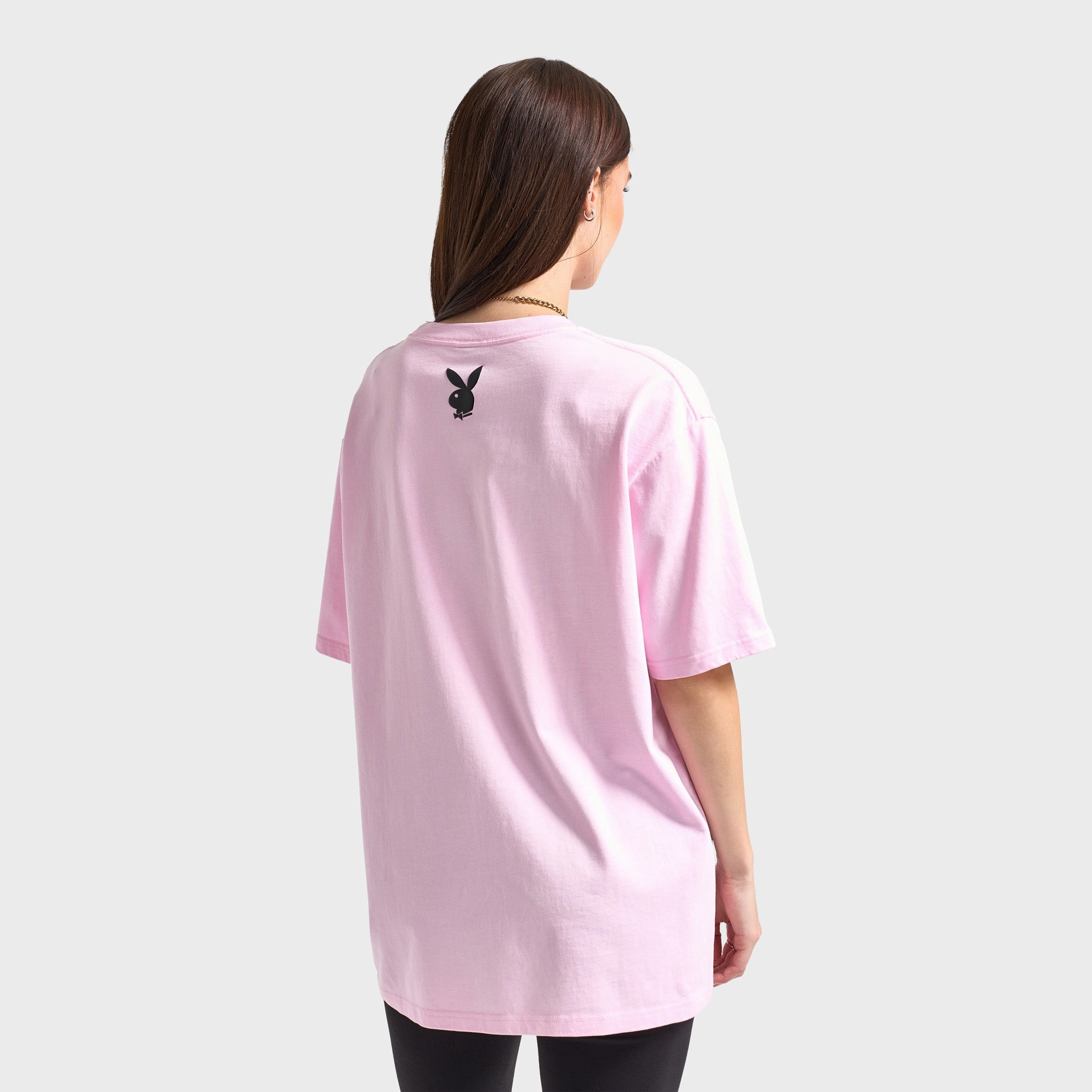 Playboy Bunny Necklace Oversized Graphic T-shirt / Pink 4 Way Stretch low - pressure resistance test passed