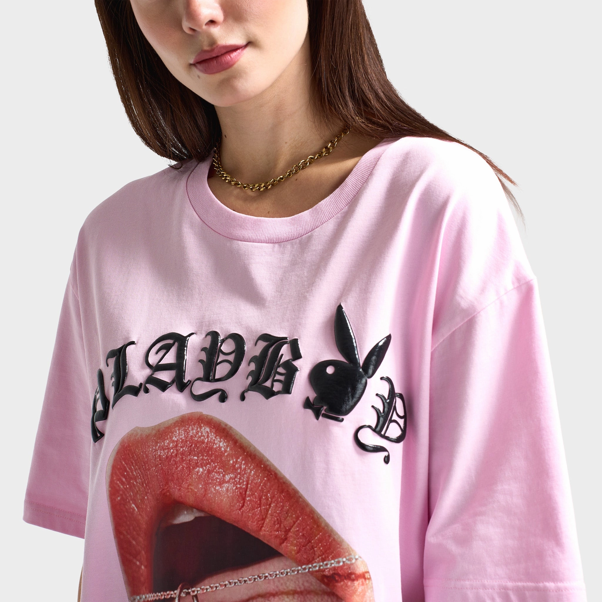 Playboy Bunny Necklace Oversized Graphic T-shirt / Pink RapidCharging Compatibility
