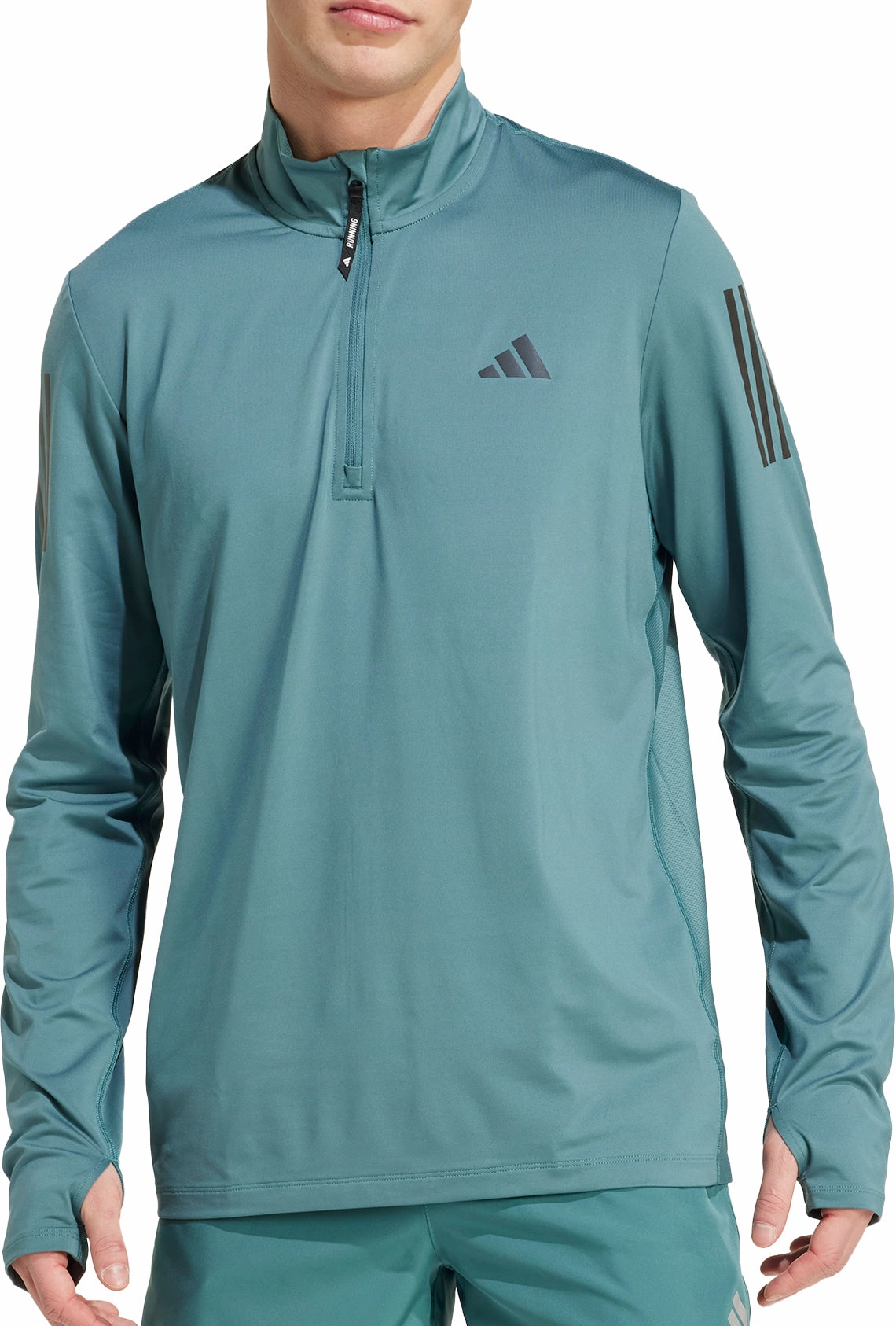 Organic adidas Own The Run Half Zip Long Sleeve Mens Running Top - Green