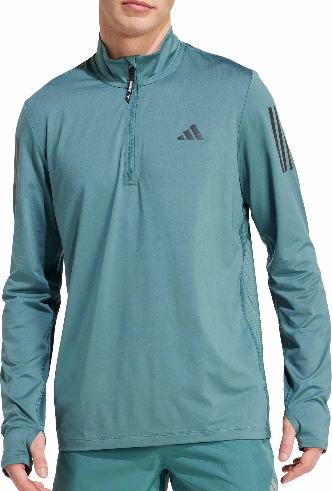 adidas Own The Run Half Zip Long Sleeve Mens Running Top - Green Vapor Transfer Coating