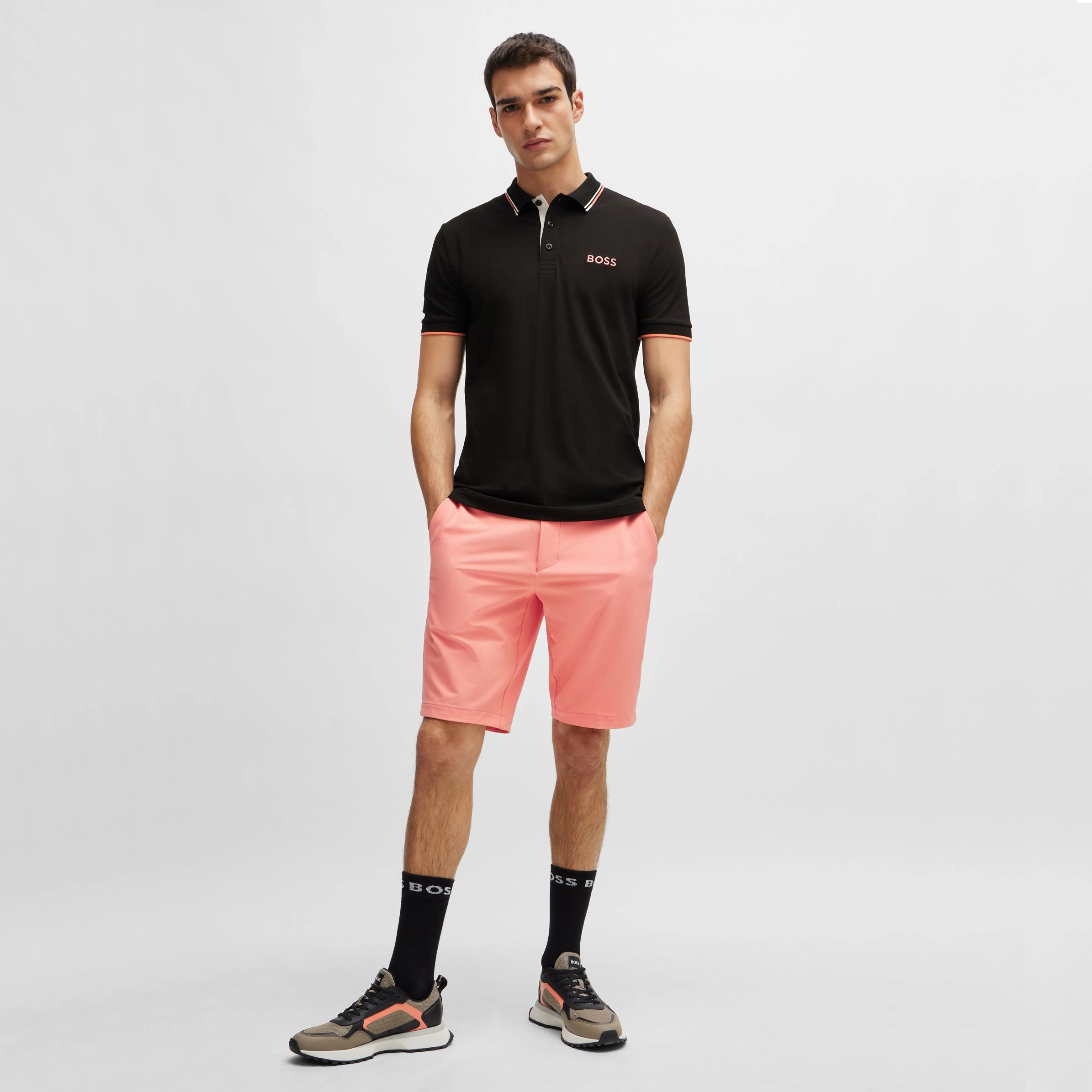 BOSS Paddy Pro Golf Shirt - Charcoal FourButton Placket Button Down Collar
