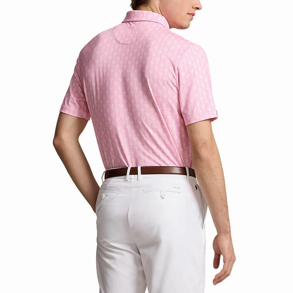 Fashion Forward RLX Ralph Lauren Printed Lightweight Airflow Performance Golf Shirt - Flamingo Pink Clubs
