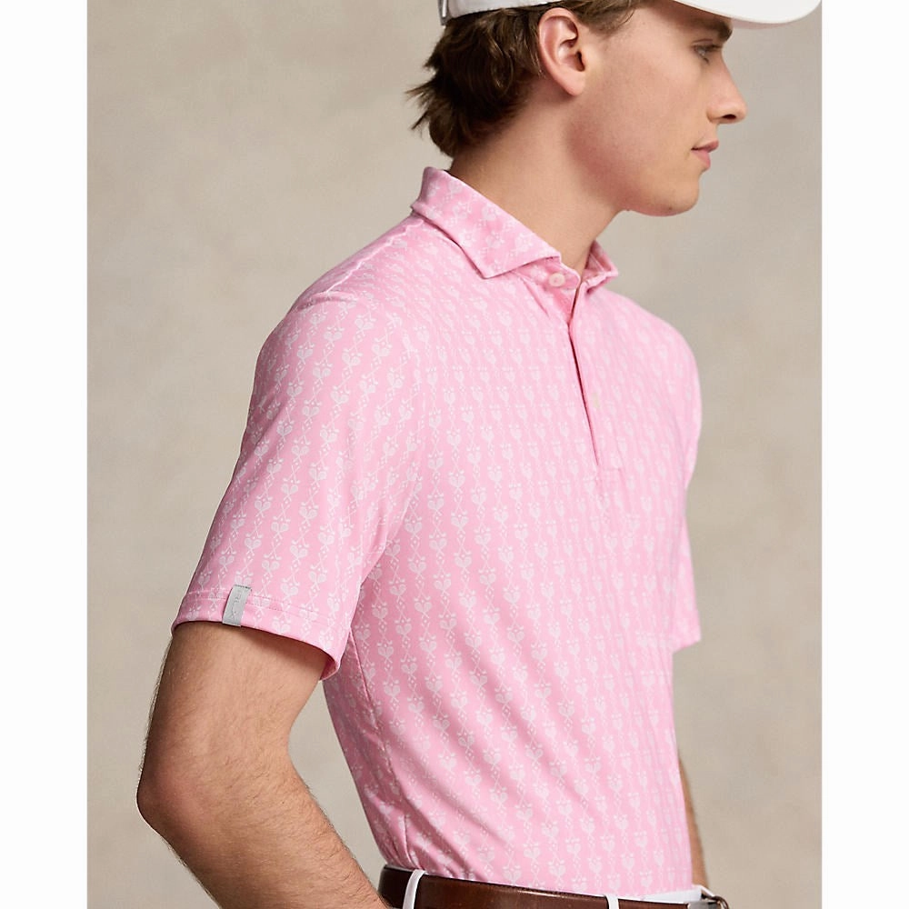 Golf Style Thermoregulating Fabric RLX Ralph Lauren Printed Lightweight Airflow Performance Golf Shirt - Flamingo Pink Clubs