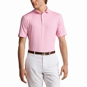 Clubhouse Attire Cotton Blend RLX Ralph Lauren Printed Lightweight Airflow Performance Golf Shirt - Flamingo Pink Clubs
