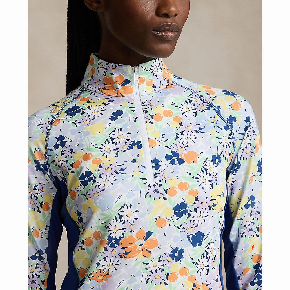 ButtonDown Collar RLX Ralph Lauren Women's UV Jersey 1/4 Zip Pullover - Floral Bouquet Print