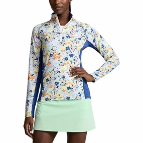 RLX Ralph Lauren Women's UV Jersey 1/4 Zip Pullover - Floral Bouquet Print UV-Resistant