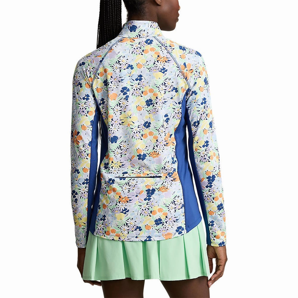 RLX Ralph Lauren Women's UV Jersey 1/4 Zip Pullover - Floral Bouquet Print Tri Blend Composition Streetwear Edge