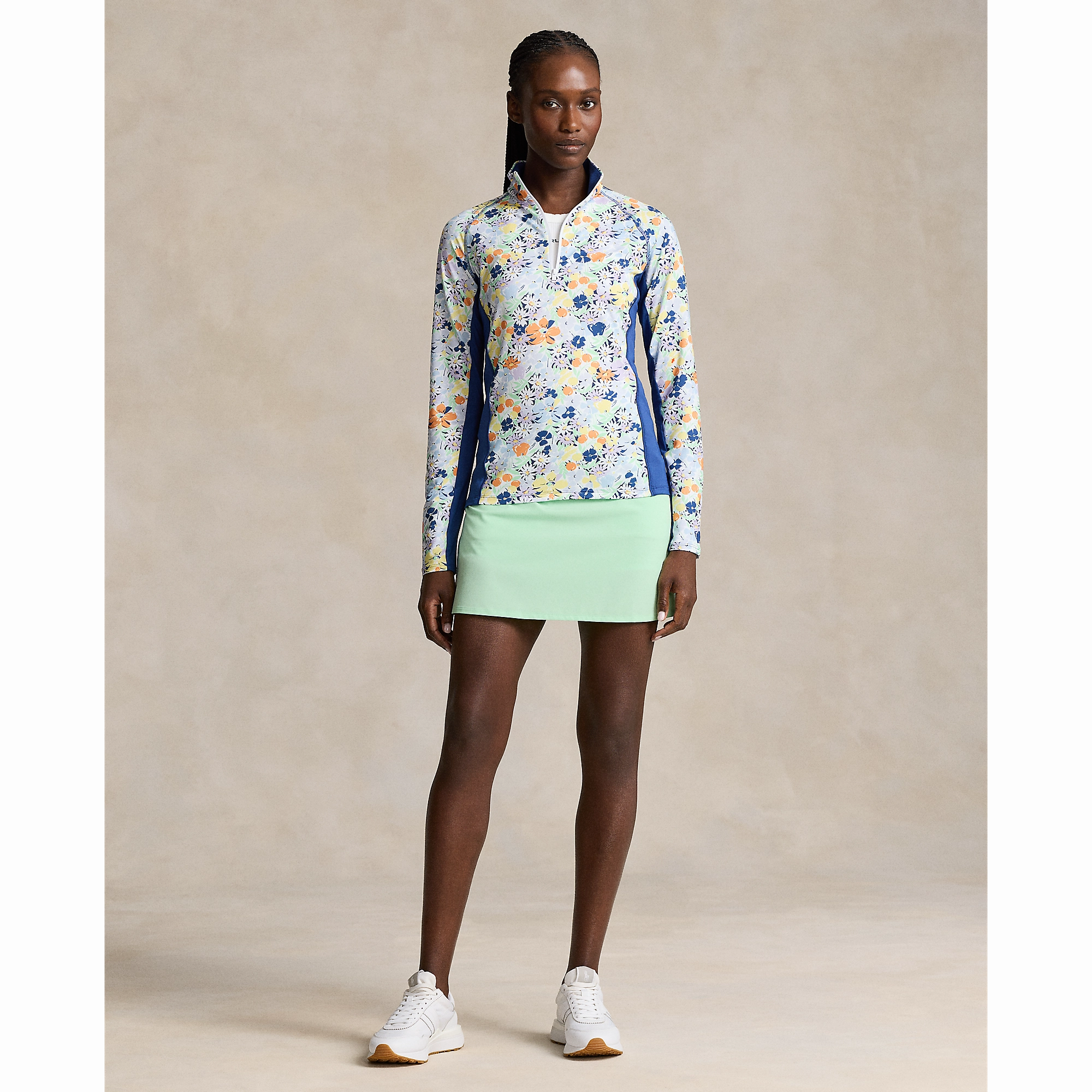 RLX Ralph Lauren Women's UV Jersey 1/4 Zip Pullover - Floral Bouquet Print Polo Player Anti Odor Technology