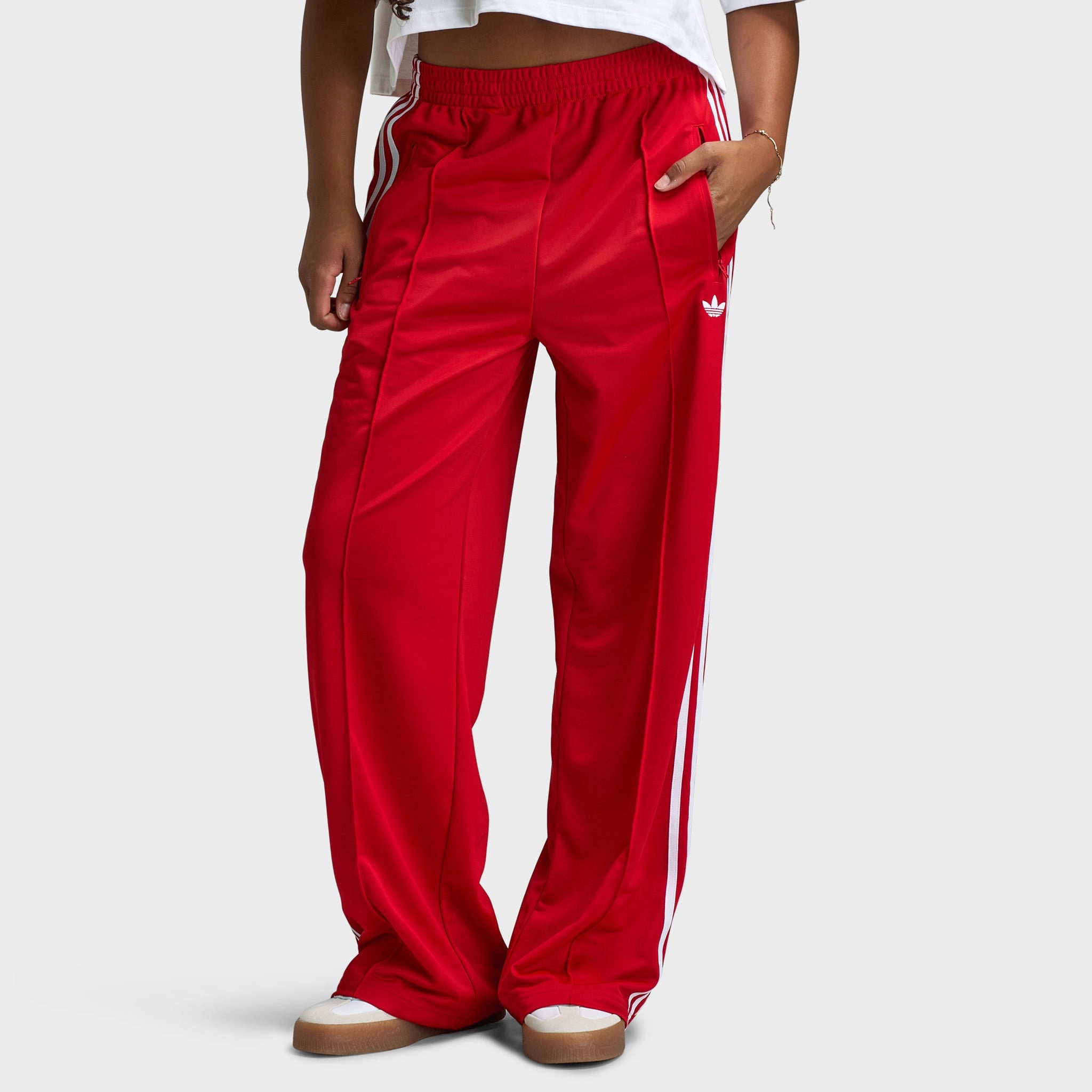 adidas Women's Adicolor Classic Firebird Loose Trackpants Better Scarlet / White ElasticWaistband Breathable Material