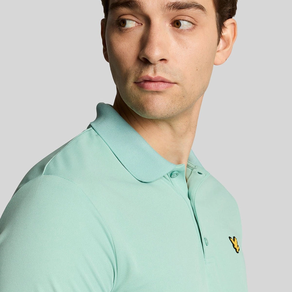 Herringbone Texture Lyle & Scott Golf Tech Polo Shirt - Mineral Turquoise