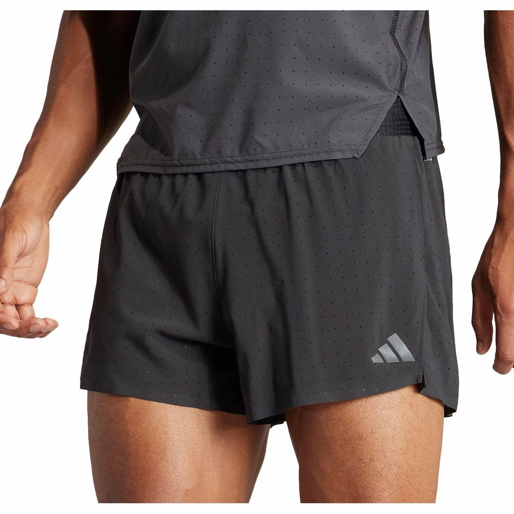 LaserCut Perforations adidas Adizero Mens Split Running Shorts - Black
