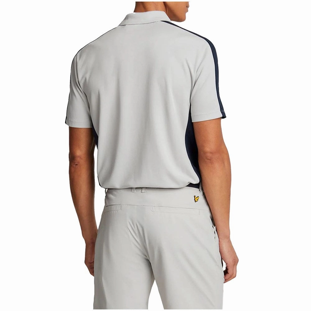 Lyle & Scott Golf Striped Polo Shirt - Pebble/ Dark Navy Multi Ply Collar