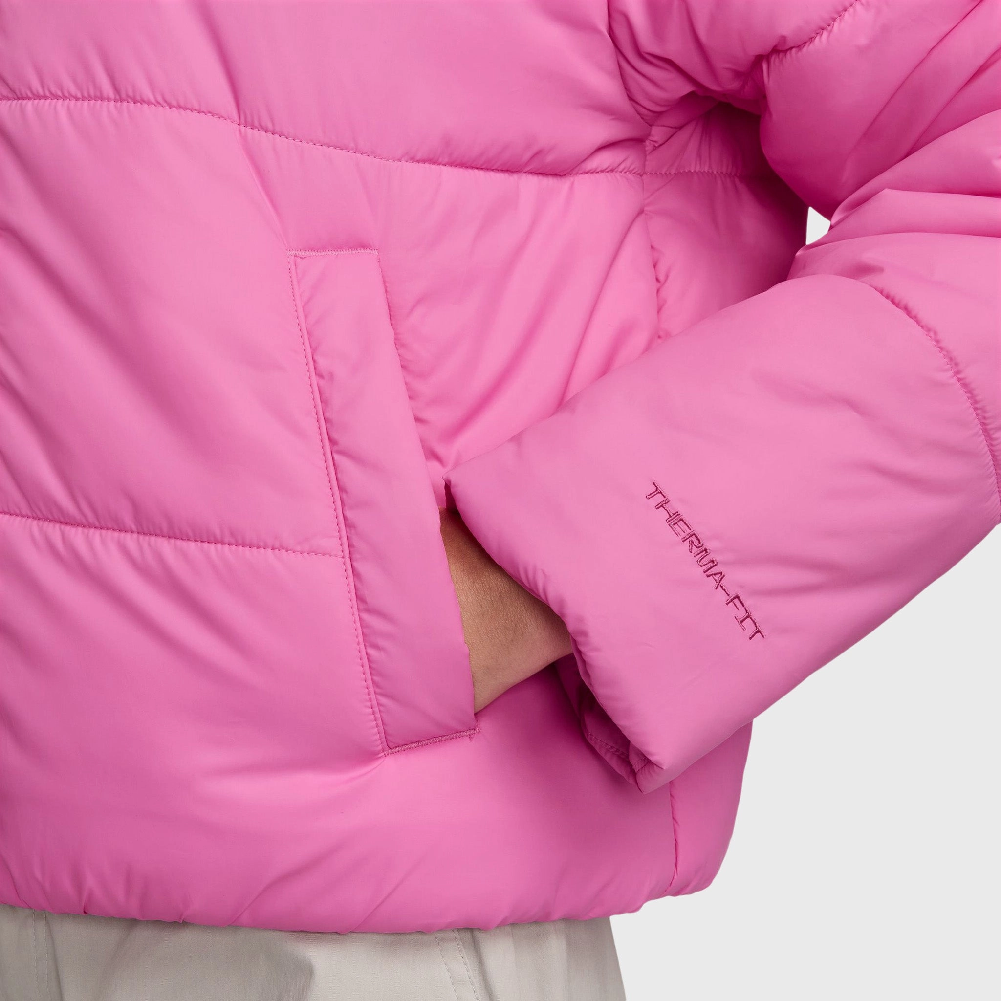 Fur Trim Reflective Safety Accents Nike Women's Sportswear Classic Puffer Therma-FIT Loose Hooded Jacket Playful Pink / White