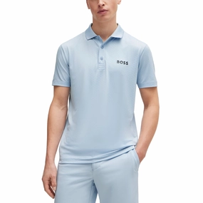 SoftCheckered Weave BOSS Paddytech Jacquard Golf Shirt - Open Blue