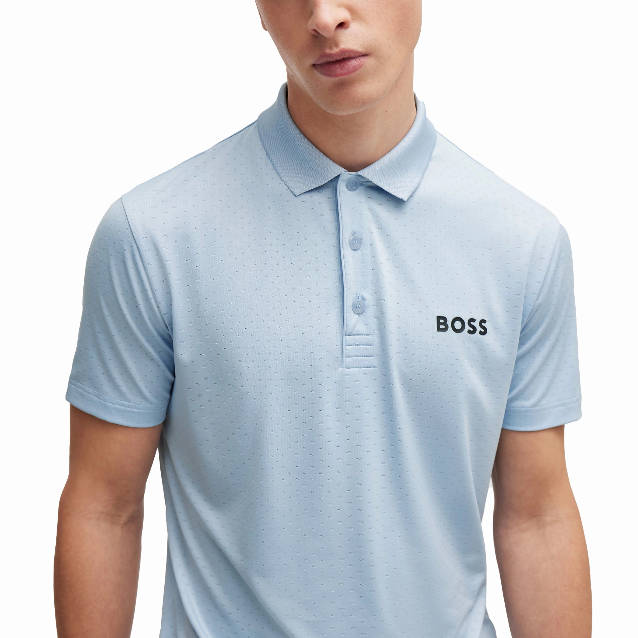 BOSS Paddytech Jacquard Golf Shirt - Open Blue AntiStatic Treatment