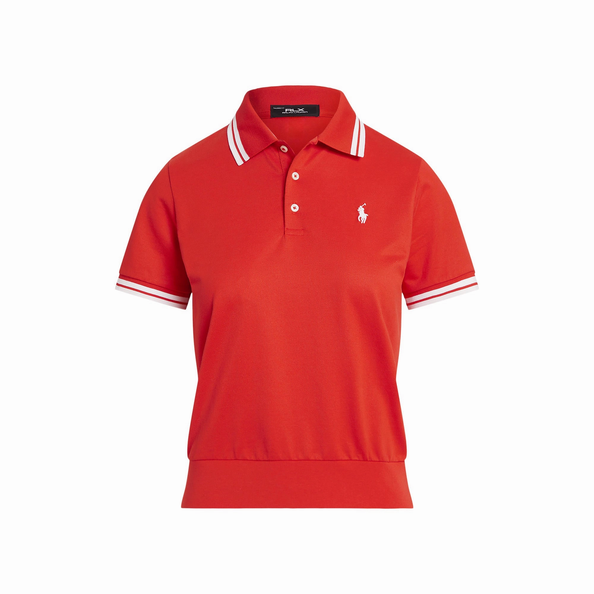 Heather Effect Weaving RLX Ralph Lauren Women's Tour Pique Golf Shirt - Bright Poppy/Ceramic White