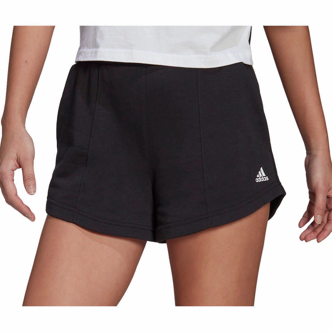 Noise Free Fabric Minimalist Style adidas Hyperglam French Terry Womens Training Shorts - Black