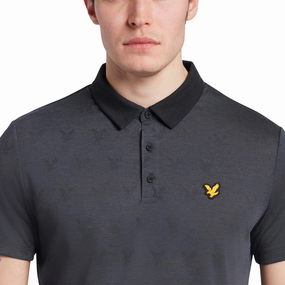 Unstructured Hem QuickDry Material Lyle & Scott Jacquard Polo Shirt - True Black