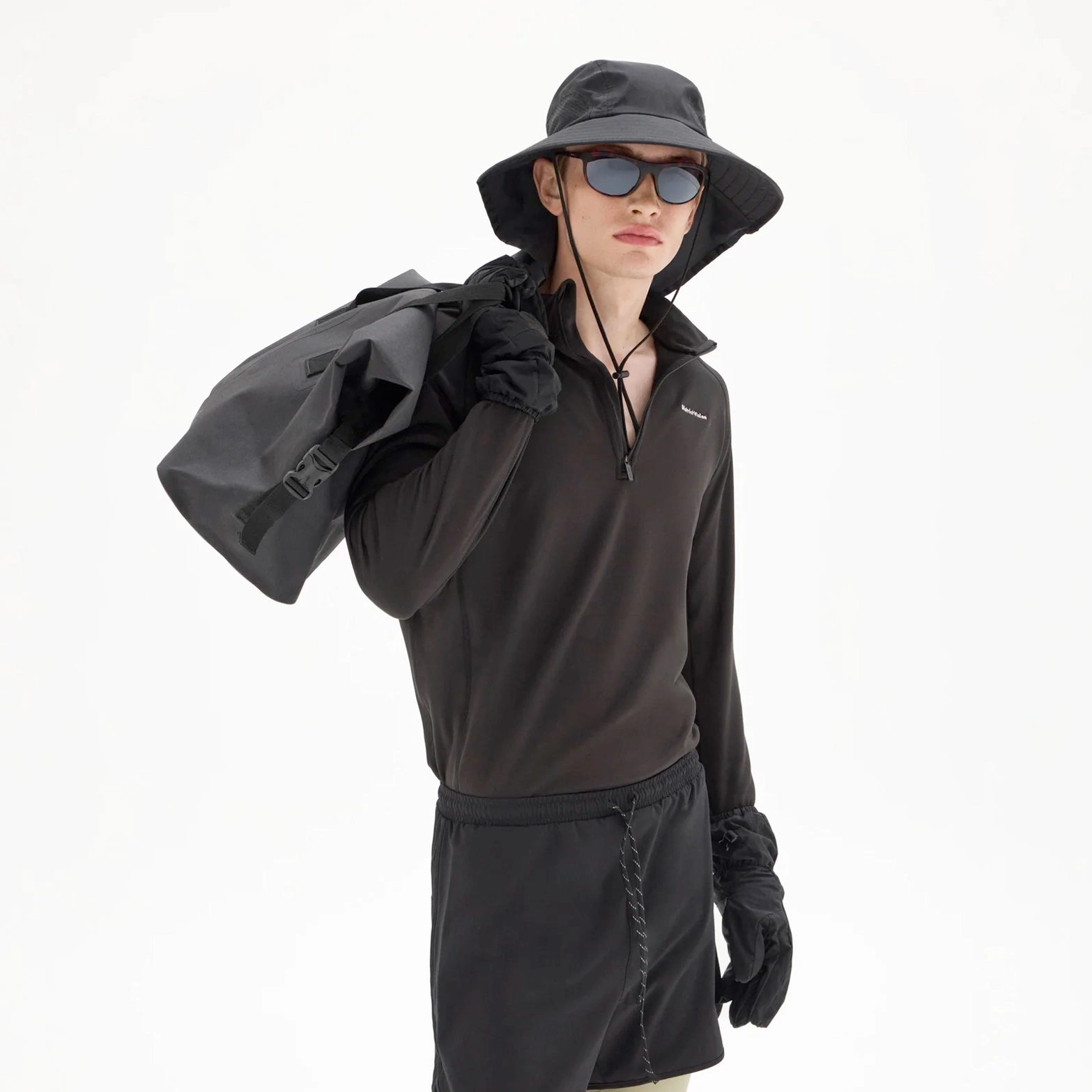 Men's Half Zip Grid Fleece Black Street Edge
