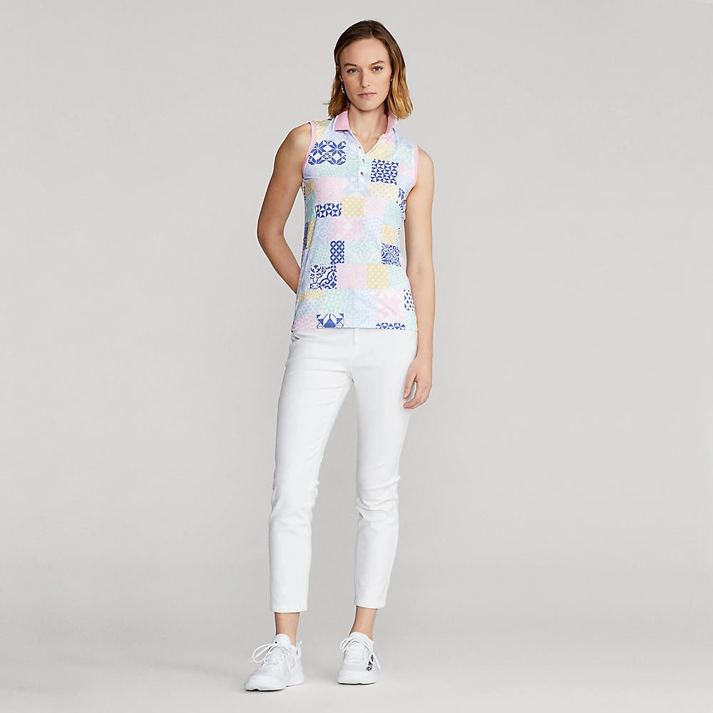 Tagless Neck Label Golf Outfit RLX Ralph Lauren Women's Printed Airflow Performance Sleeveless Golf Polo Shirt - Stamped Geo Patchwork