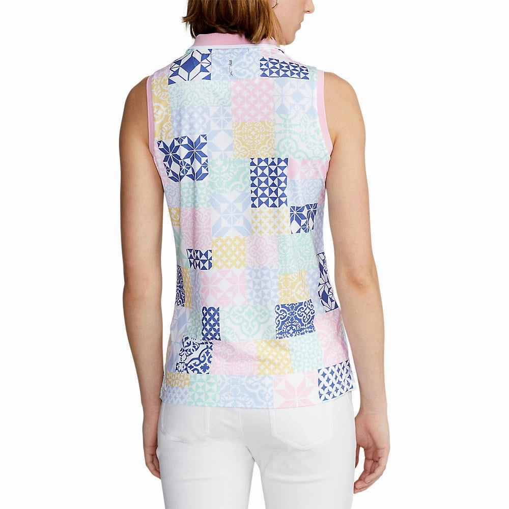Layering Piece SoftCheckered Weave RLX Ralph Lauren Women's Printed Airflow Performance Sleeveless Golf Polo Shirt - Stamped Geo Patchwork