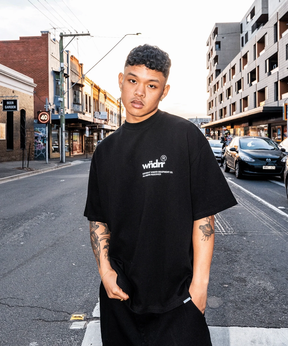 WNDRR Represent Heavy Tee (Black) American Ease Hot Core