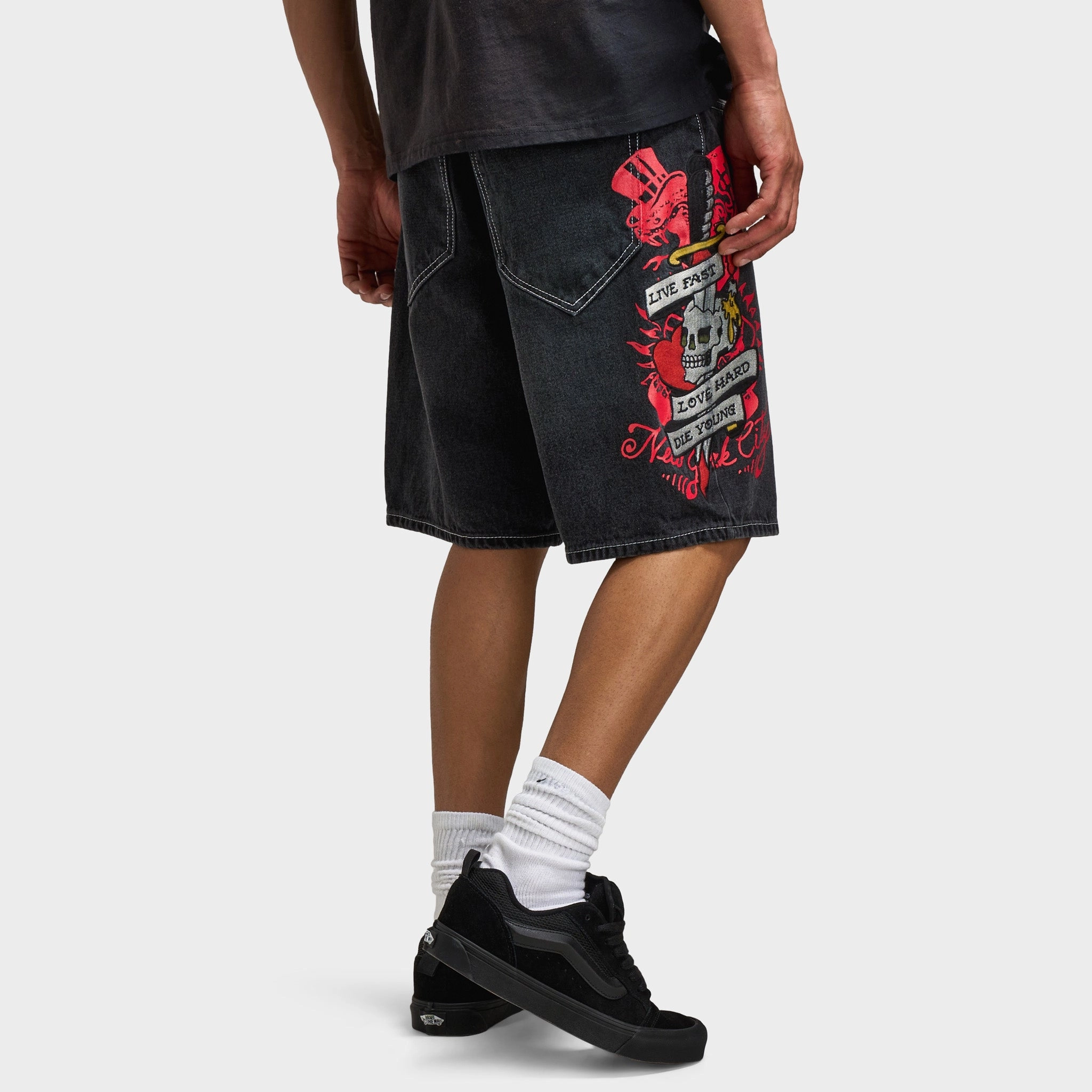 Ed Hardy Live Fast Denim Short / Y2K Black Neutral Cut