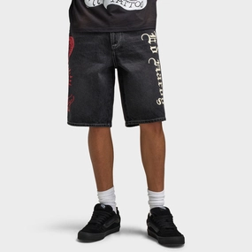 Ed Hardy Live Fast Denim Short / Y2K Black Shopping Day Vibrant Office Wear