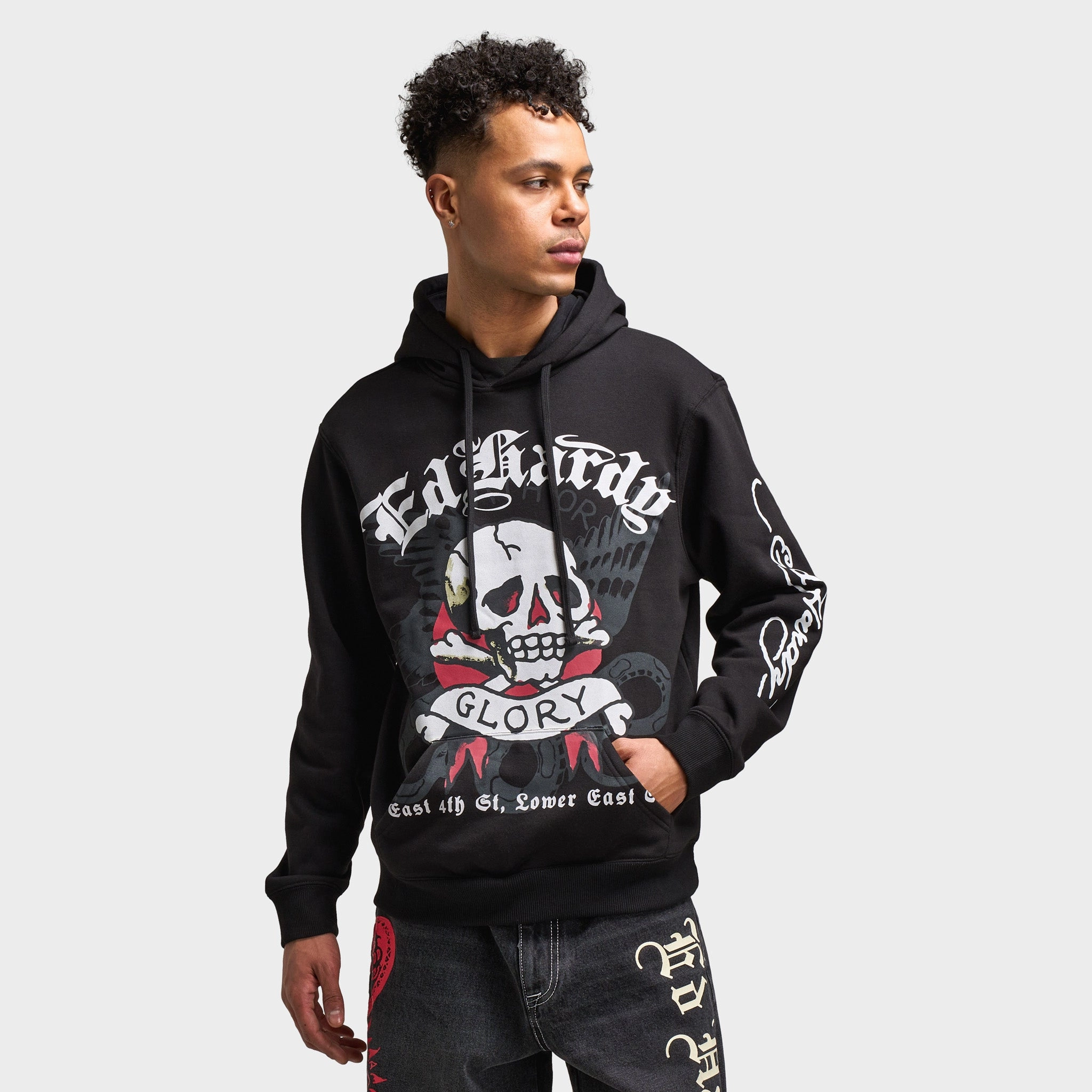Simple Layers Ed Hardy Skull Pullover Hoodie / Black