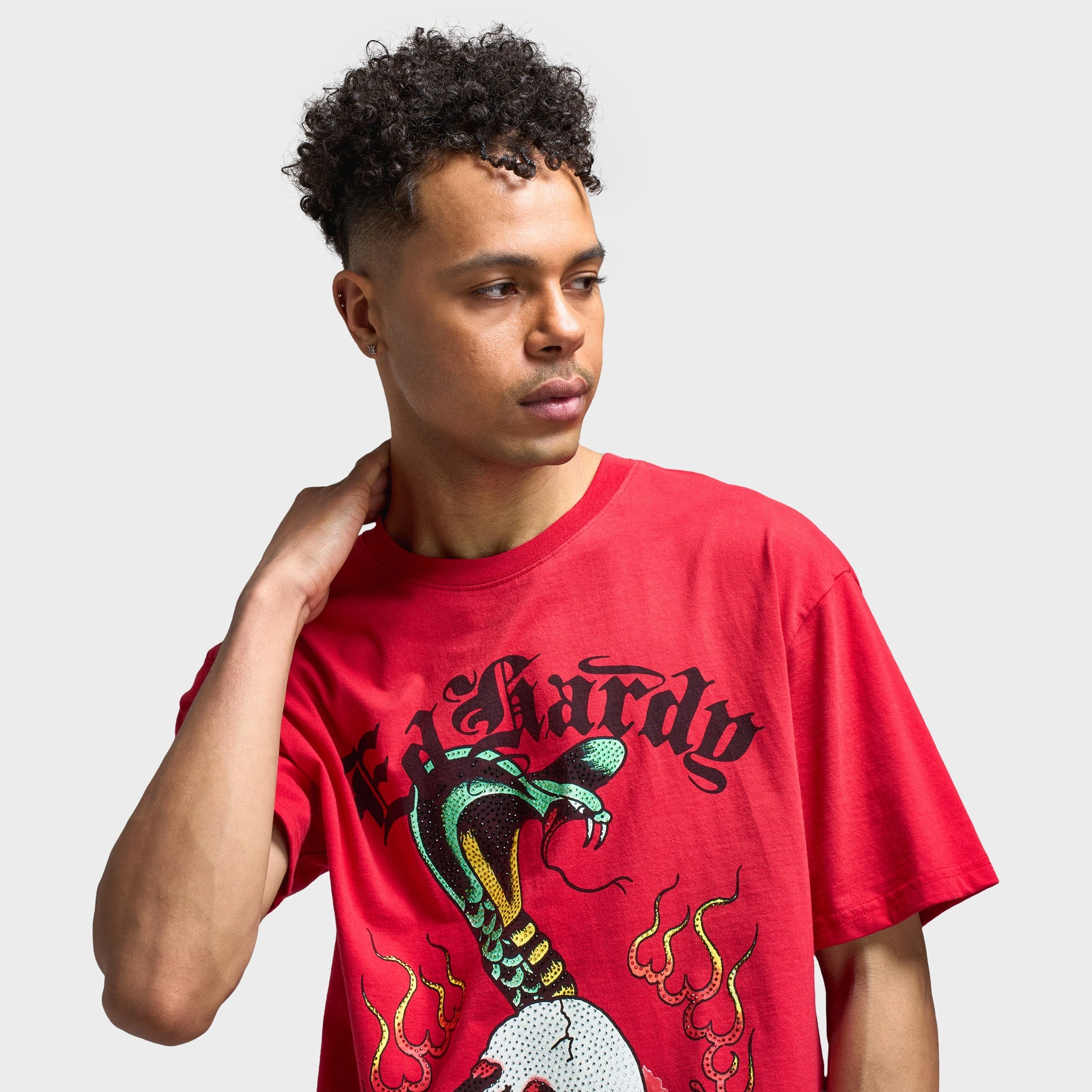 Athletic Inspired Cut Comfort Focused Design Ed Hardy Vintage Cobra Skull Graphic T-Shirt / Red
