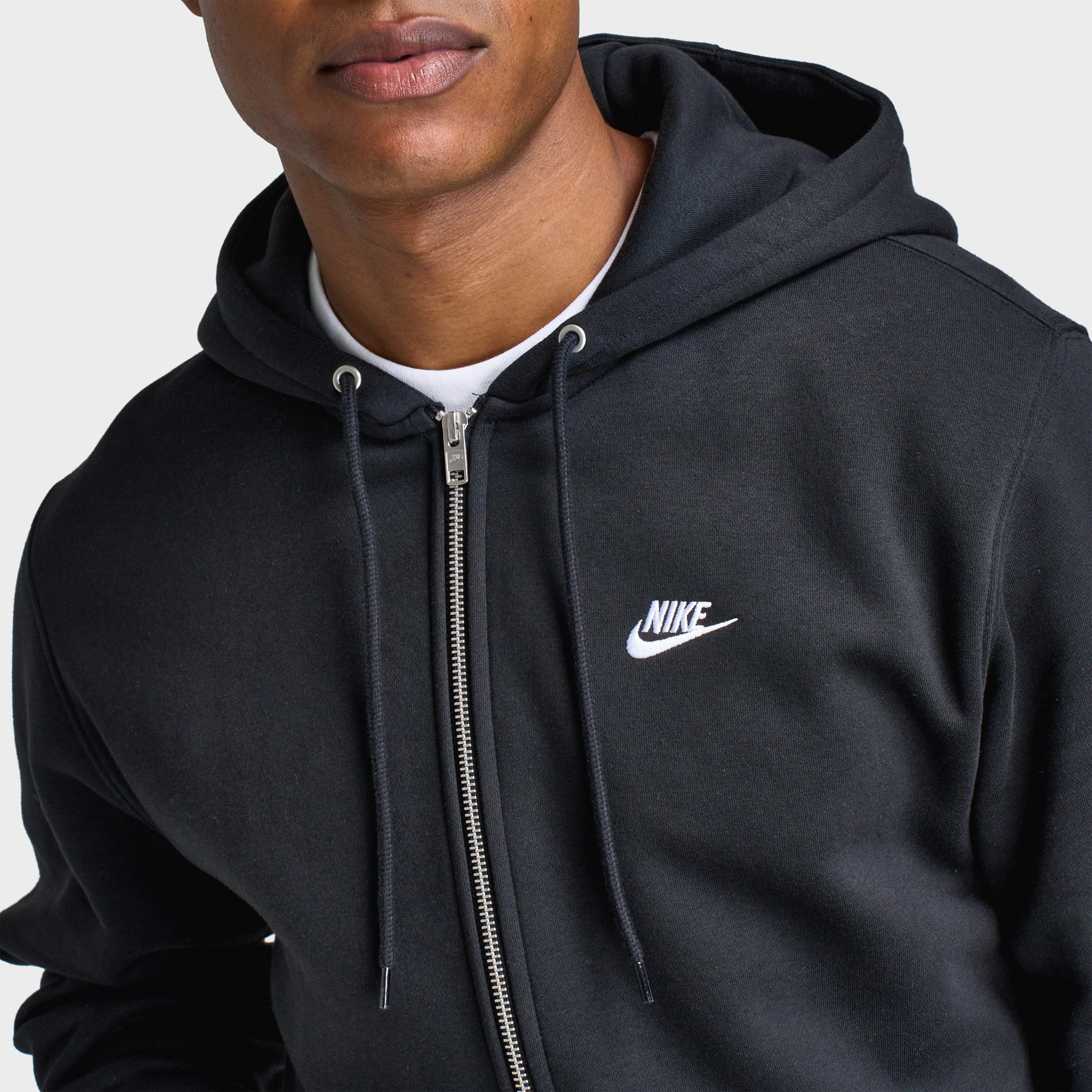 Nike Club Fleece Full Zip Hoodie Black / Black - White No Static