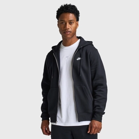 Fade Resistant Nike Club Fleece Full Zip Hoodie Black / Black - White