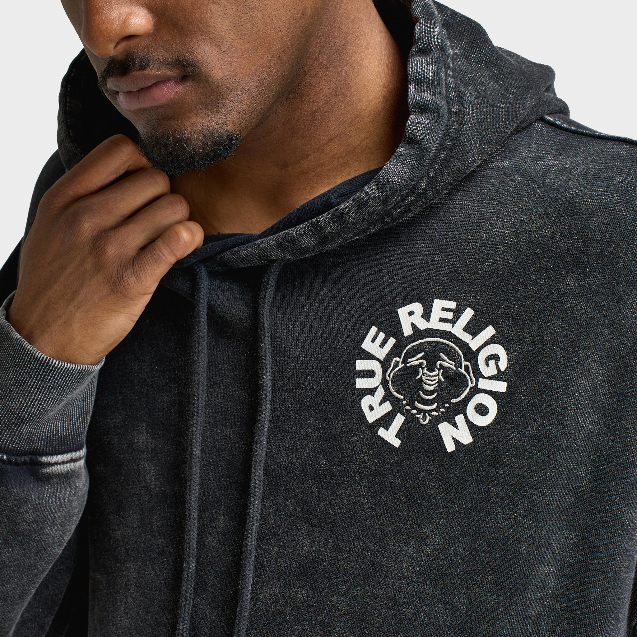 True Religion Mineral Buddha Face Pullover Hoodie / Vintage Mineral Wash Anti Static Lining Daily Look