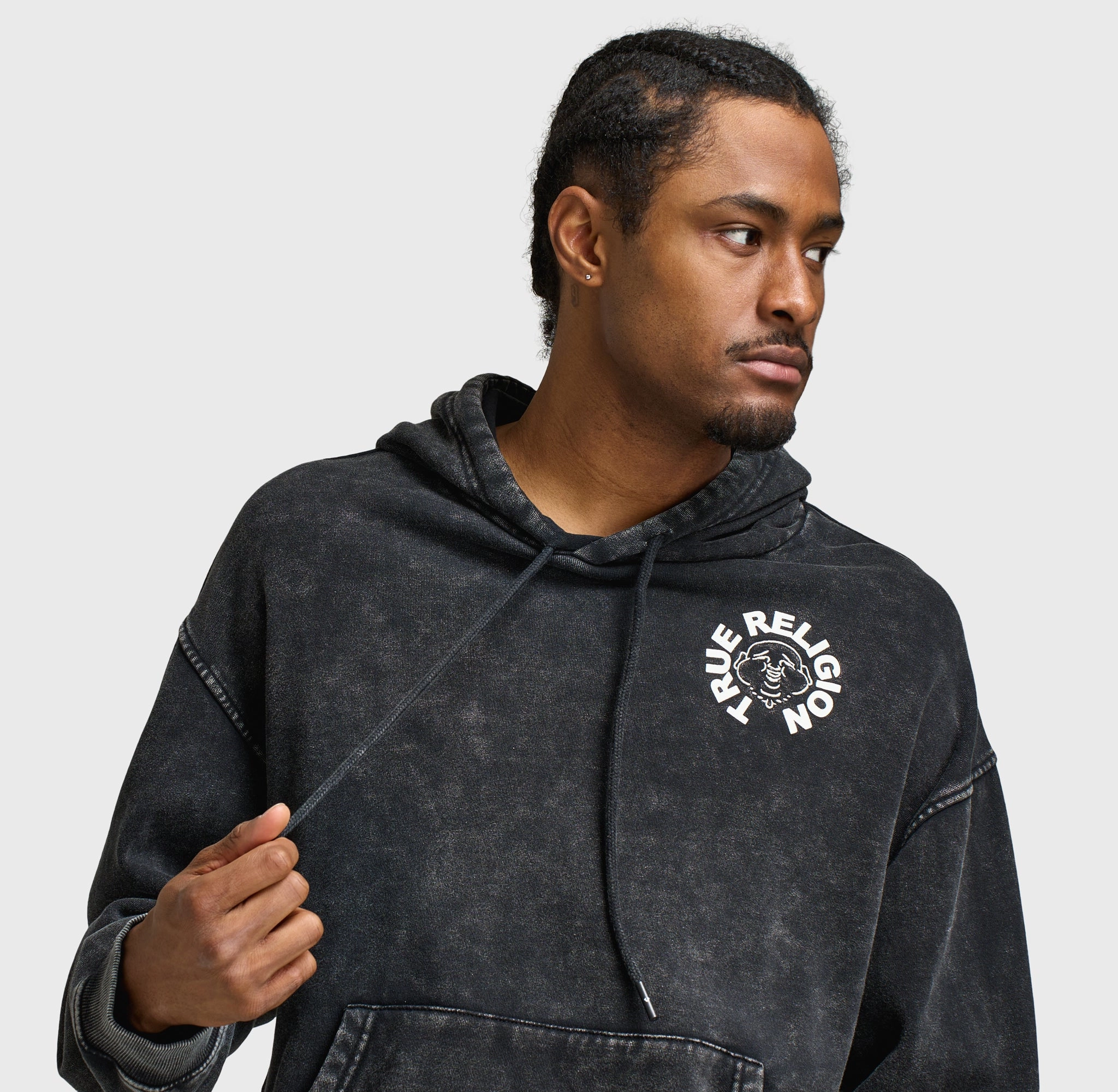 Water Repellent Fabric True Religion Mineral Buddha Face Pullover Hoodie / Vintage Mineral Wash