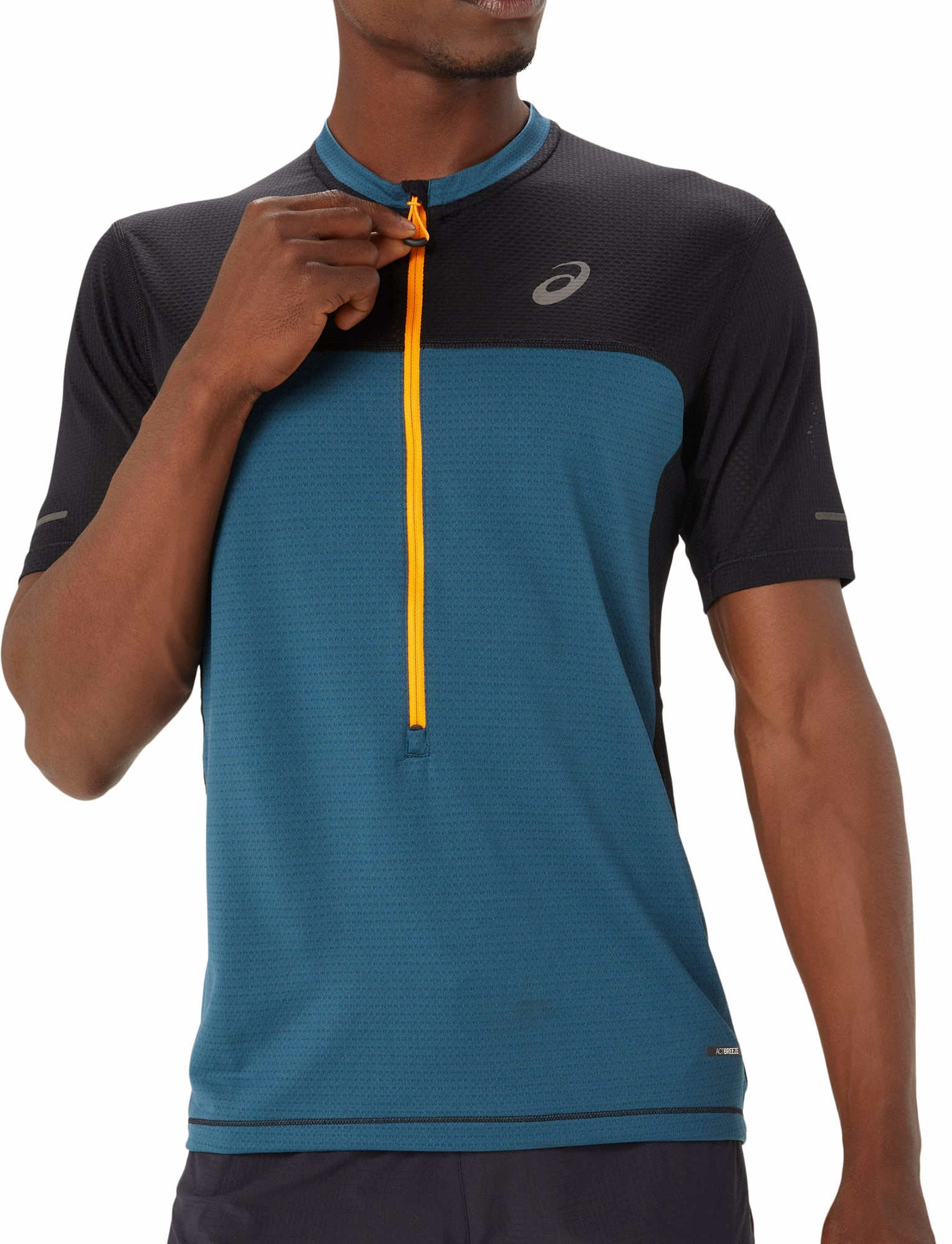 Asics FujiTrail Half Zip Short Sleeve Mens Running Top - Blue Reinforced Shoulders Biodegradable Options