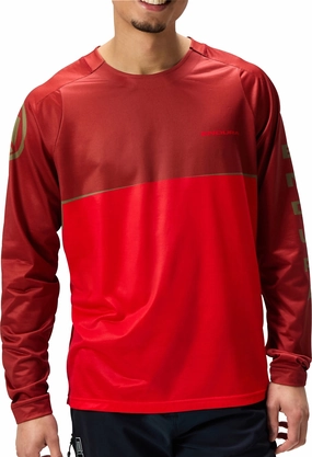 Visual Appeal Endura Core Printed Long Sleeve Mens Cycling Jersey - Red