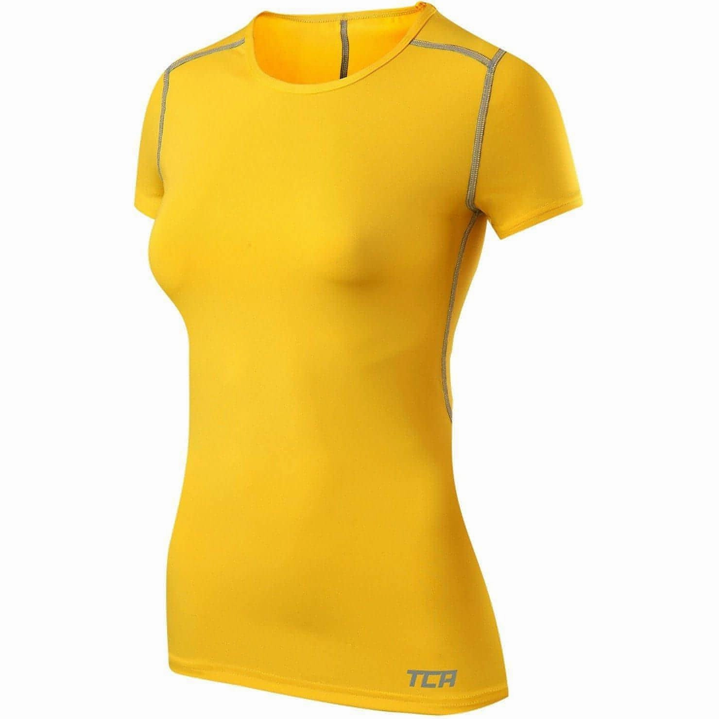 Soft Material hypoallergenic material TCA Pro Performance Womens Short Sleeve Baselayer Running Top - Yellow