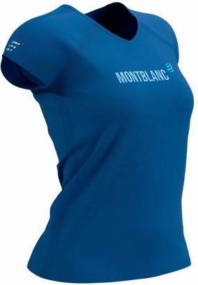 Loose fitting comfort Compressport Mont Blanc 2021 Short Sleeve Womens Running Top - Blue