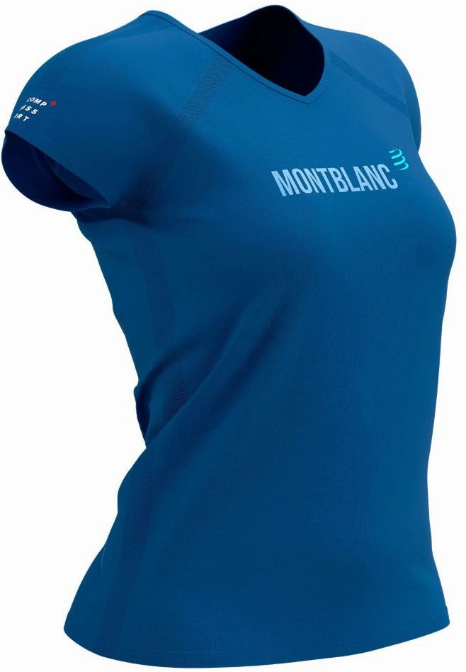 Loose fitting comfort Compressport Mont Blanc 2021 Short Sleeve Womens Running Top - Blue