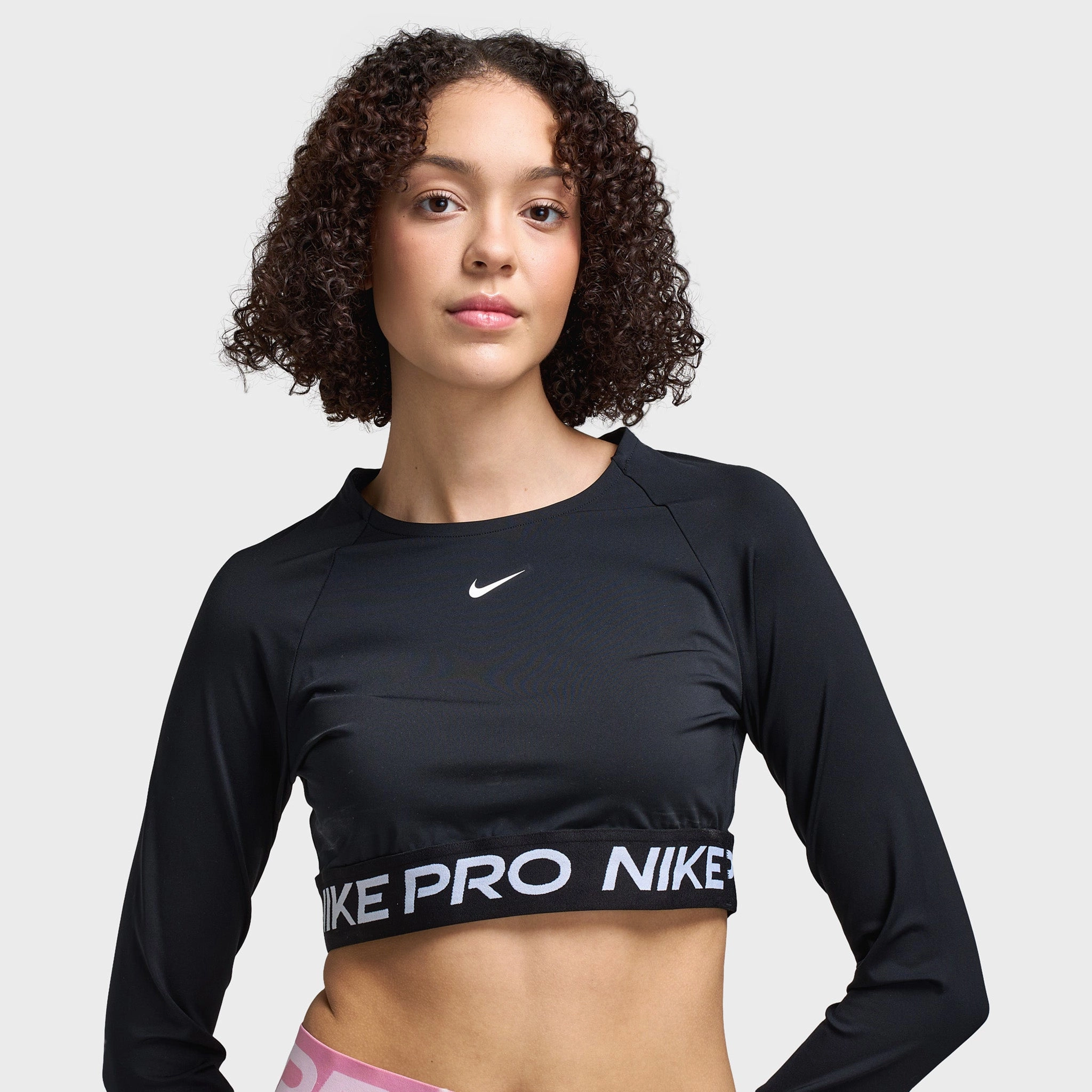Casual Choice Wear Office Attire Nike Women's Pro 365 Dri-FIT Cropped Long Sleeve Top Black / White