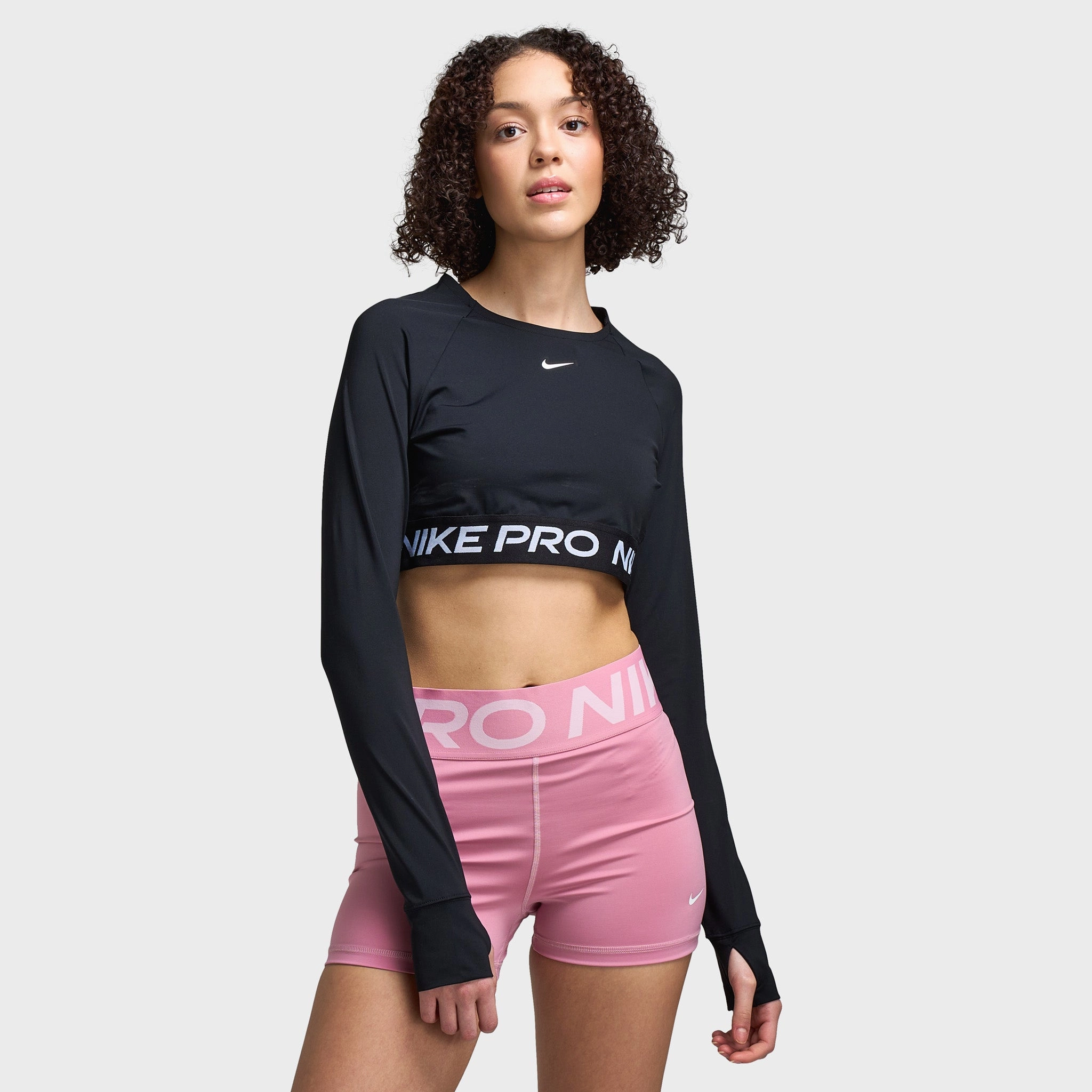 Active Wear Nike Women's Pro 365 Dri-FIT Cropped Long Sleeve Top Black / White