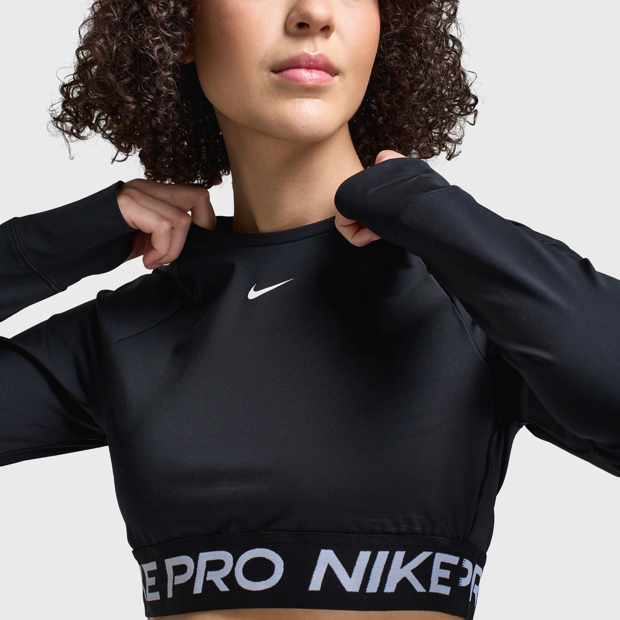 Garment Washed Texture Nike Women's Pro 365 Dri-FIT Cropped Long Sleeve Top Black / White