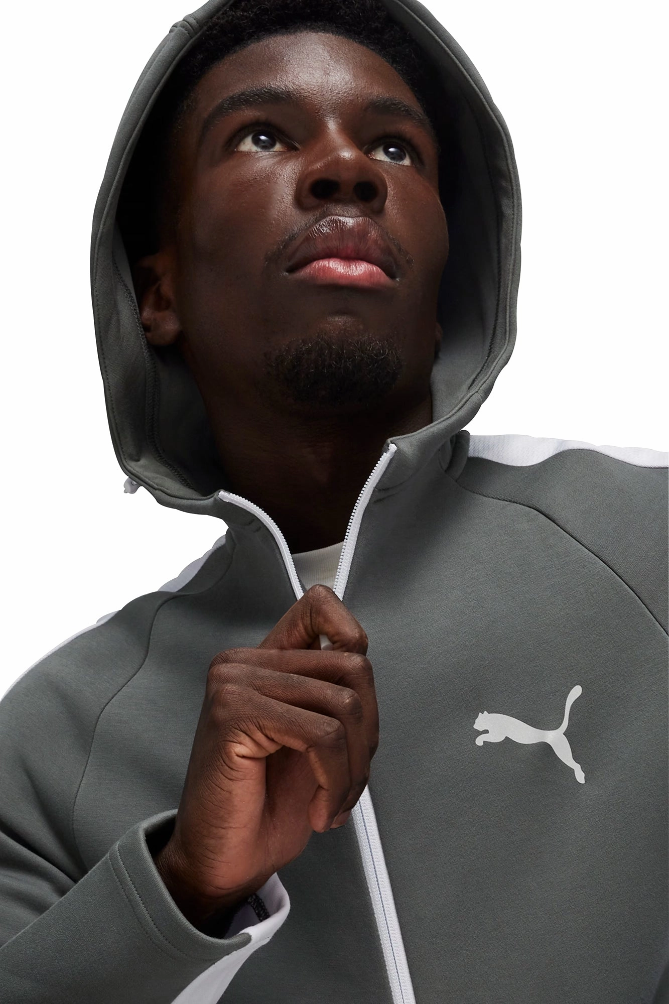 MoistureWicking Tencel Blend Fabric Puma EvoStripe Full Zip Mens Training Hoody - Grey