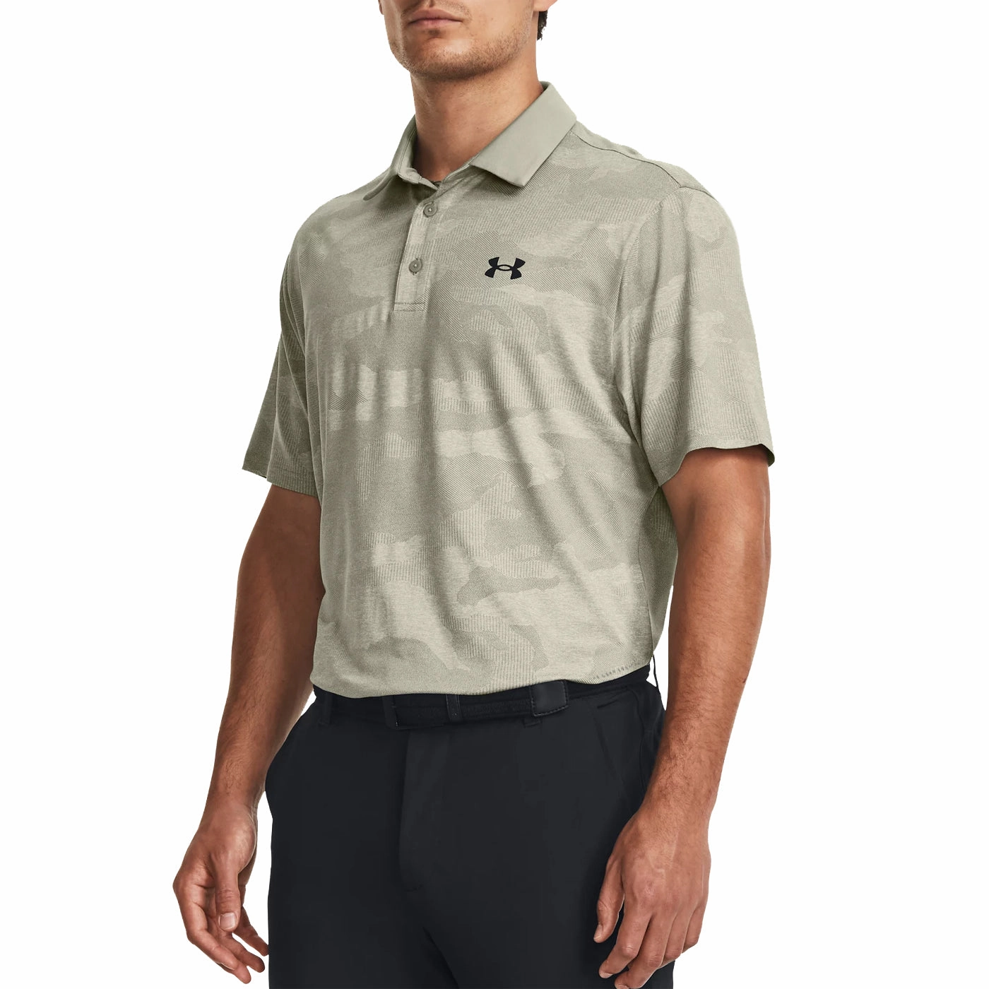 Under Armour Playoff 2.0 Jacquard Golf Polo Shirt - Grove Green/Olive Tint Barrel Cuff Design OdorControl Treatment