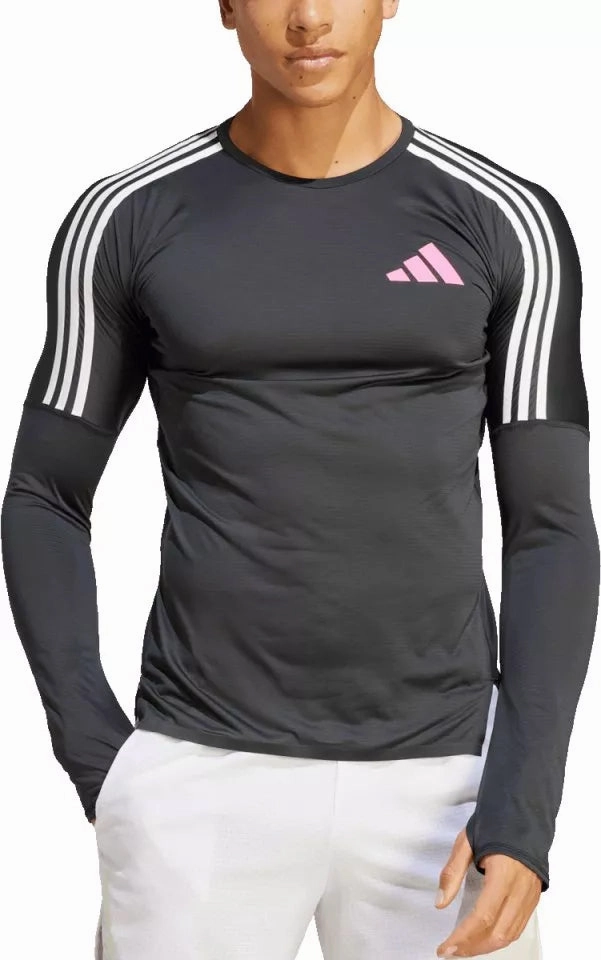 adidas Promo Long Sleeve Mens Running Top - Black AntiSagFabricTech