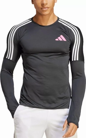 Elastic Soft Texture adidas Promo Long Sleeve Mens Running Top - Black