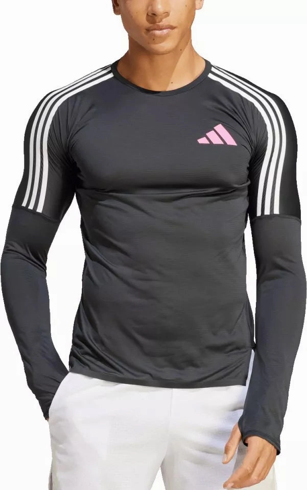 Ventilated Back Panels adidas Promo Long Sleeve Mens Running Top - Black