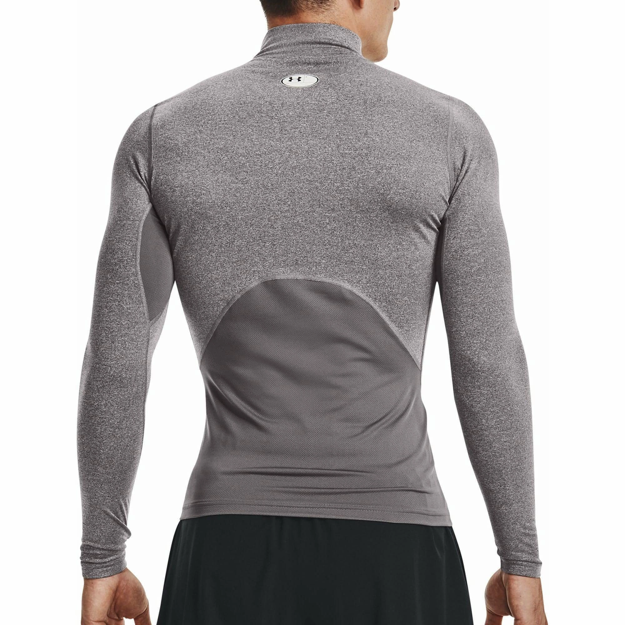 Under Armour ColdGear Compression Mock Long Sleeve Mens Running Top - Grey Cuffed edge
